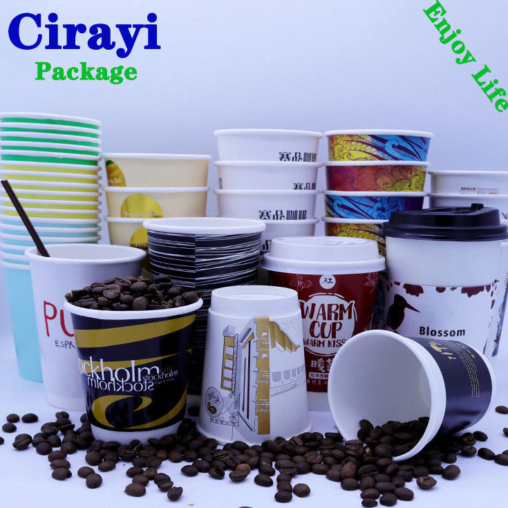 Disposable paper coffee cups hot drink paper cups with lids 10oz 8oz 6oz